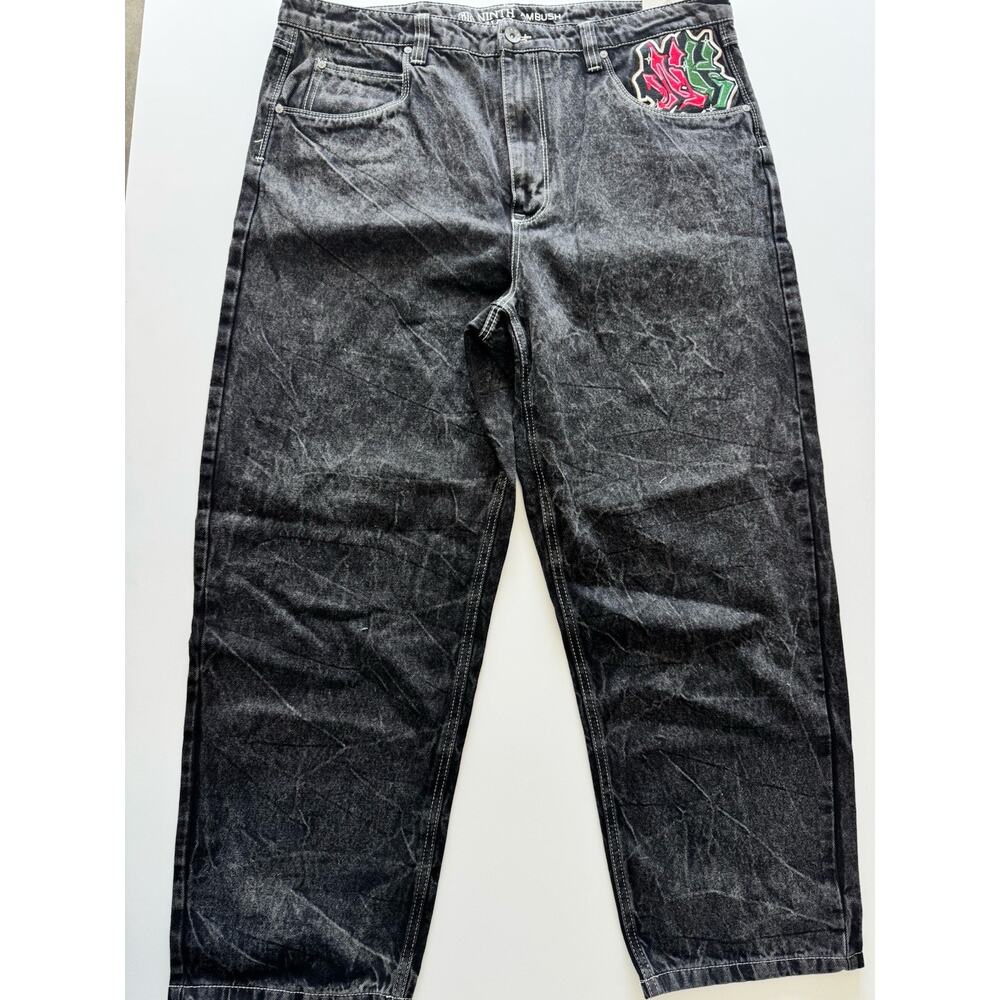 Ninth 9th Hall Ambush Jeans Embroidered Wide-Leg Baggy Skate Washed Size 40 NWT - Picture 3 of 6